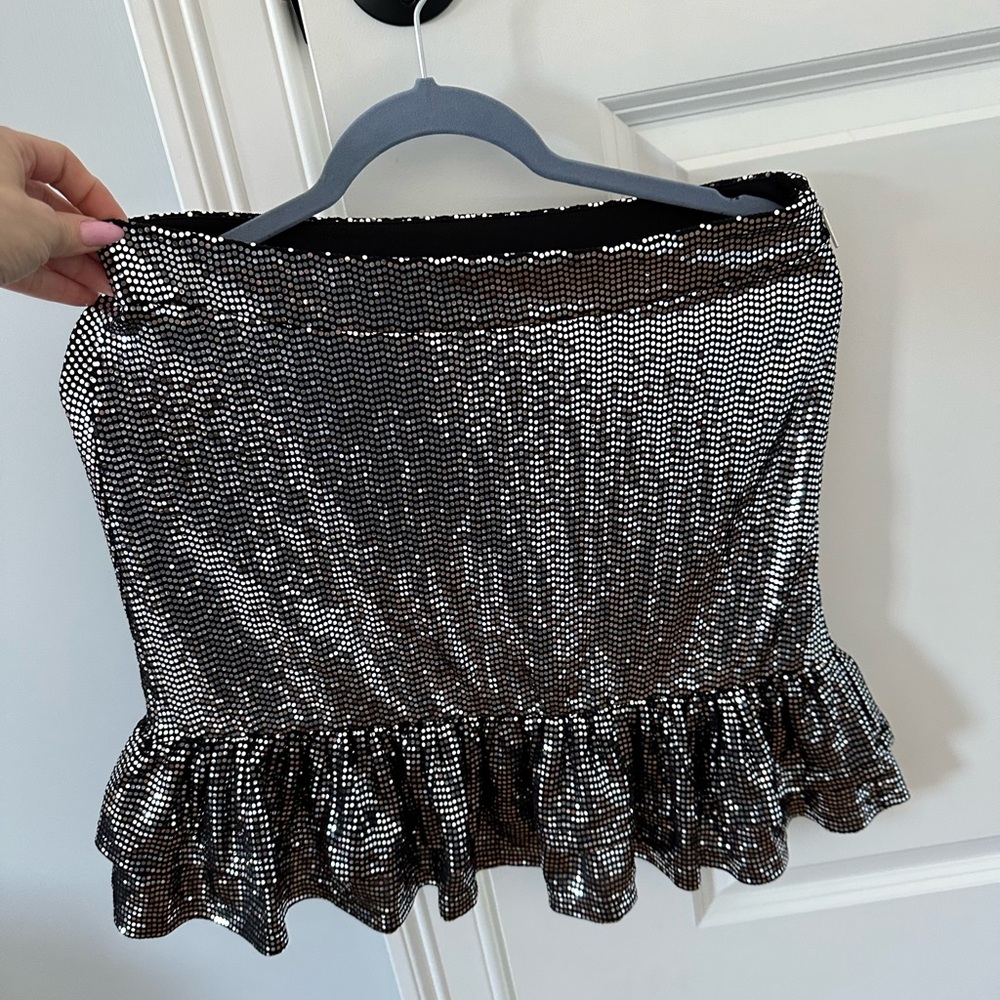 Michael Kors Women’s Tiered Metallic Dot Embellished Skirt Silver/Black Size S